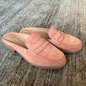 Madewell Pink Suede Leather Loafer Mules, Size 7